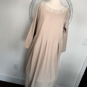 TheBest Tailor Linen Cotton Women's Dress Beige Lace Cottage Prairie Relaxed M